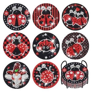 9pcs Ladybugs DIY Diamond Painting Coasters